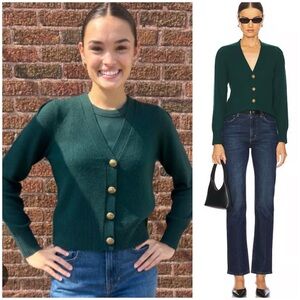 Veronica Beard Solene Cashmere Cardigan In Dark Green - Pine SZ S